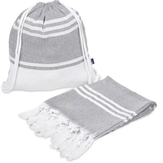 US Basic Santa Cruz Cotton-Rich Beach Towel & Drawstring Bag - Grey